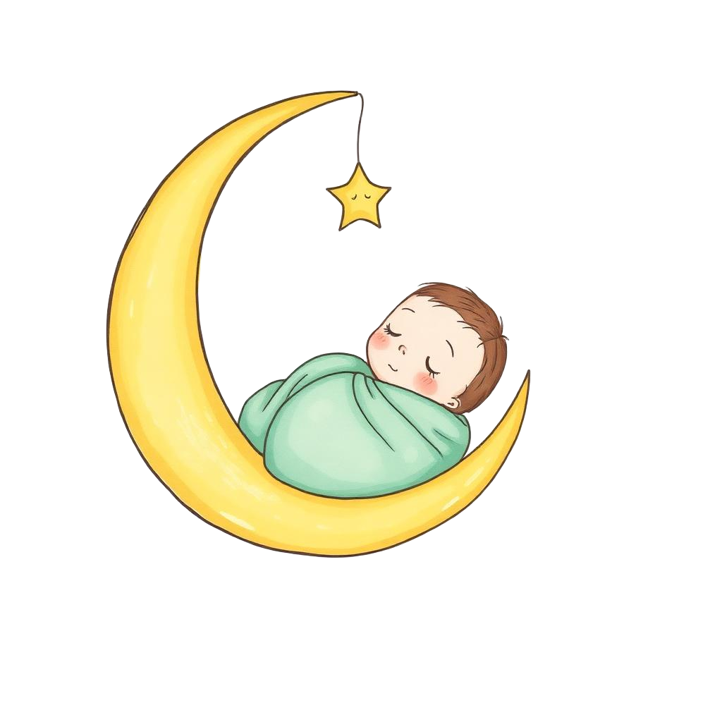 Lua amarela embalando um bebê dormindo